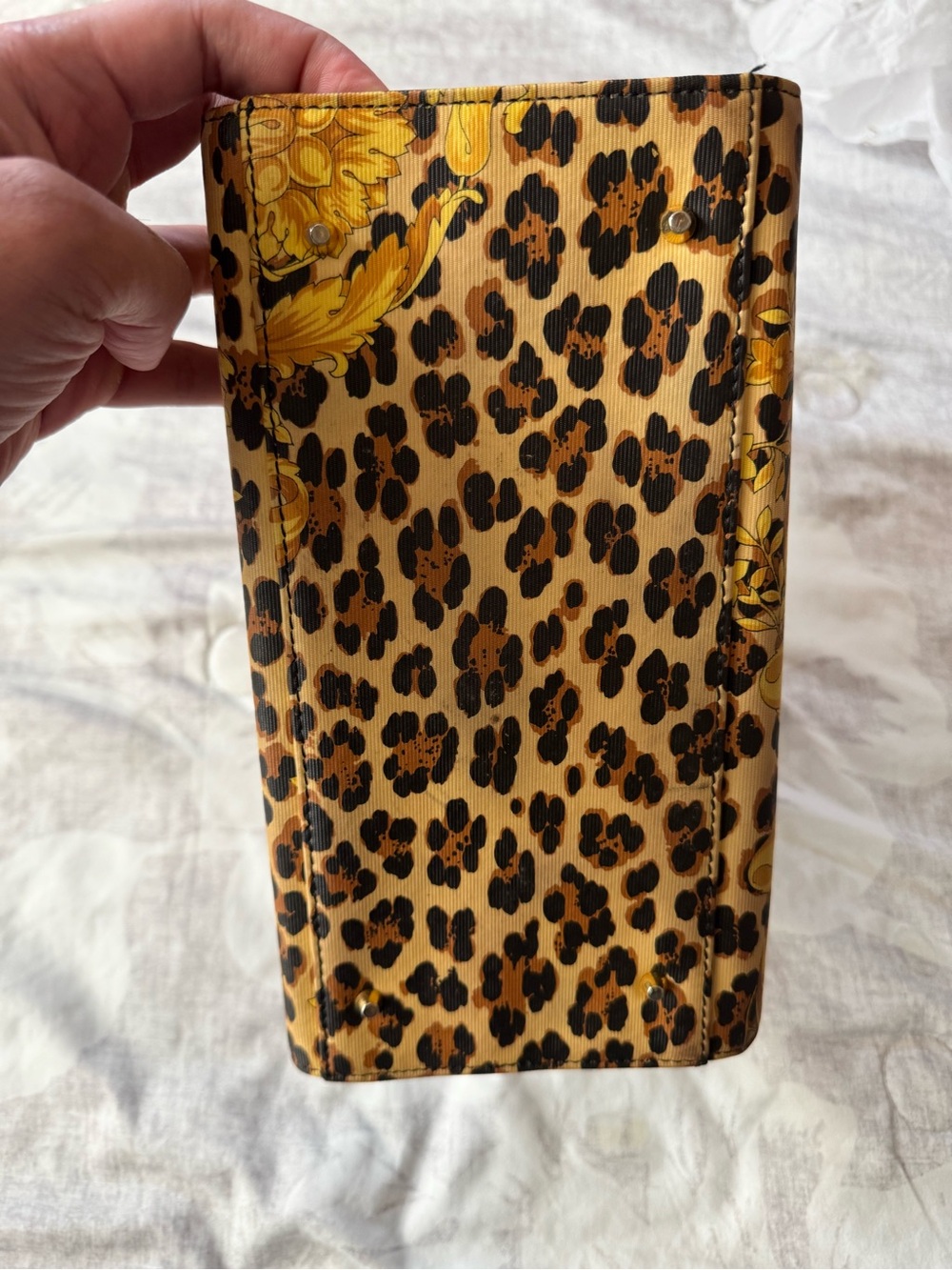 Versace Yellow Baroque & Leopard Print Satchel with Black Handle - Picture 4 of 13